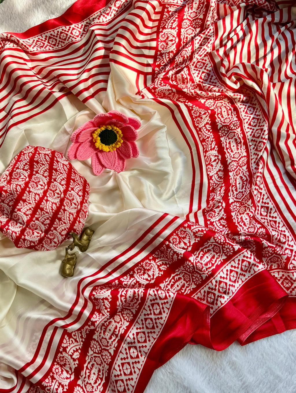 Soft Satin Red Silk Saree