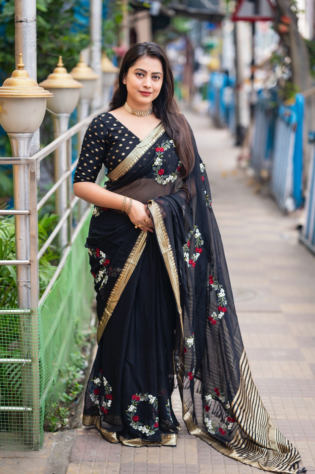 Pure Georgette Embroidery Saree