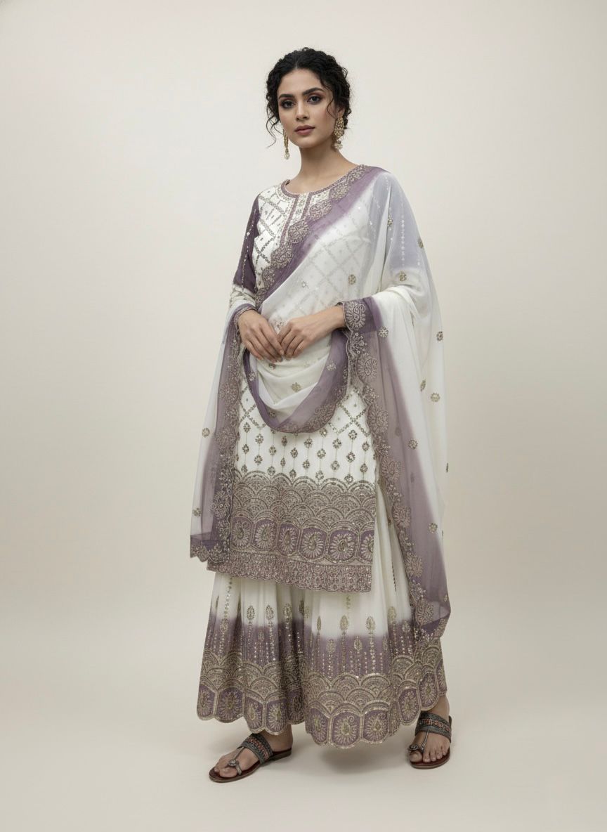 Party Wear  Heavy Dual Tone Peding Star  Top Plazzo & Dupatta Set