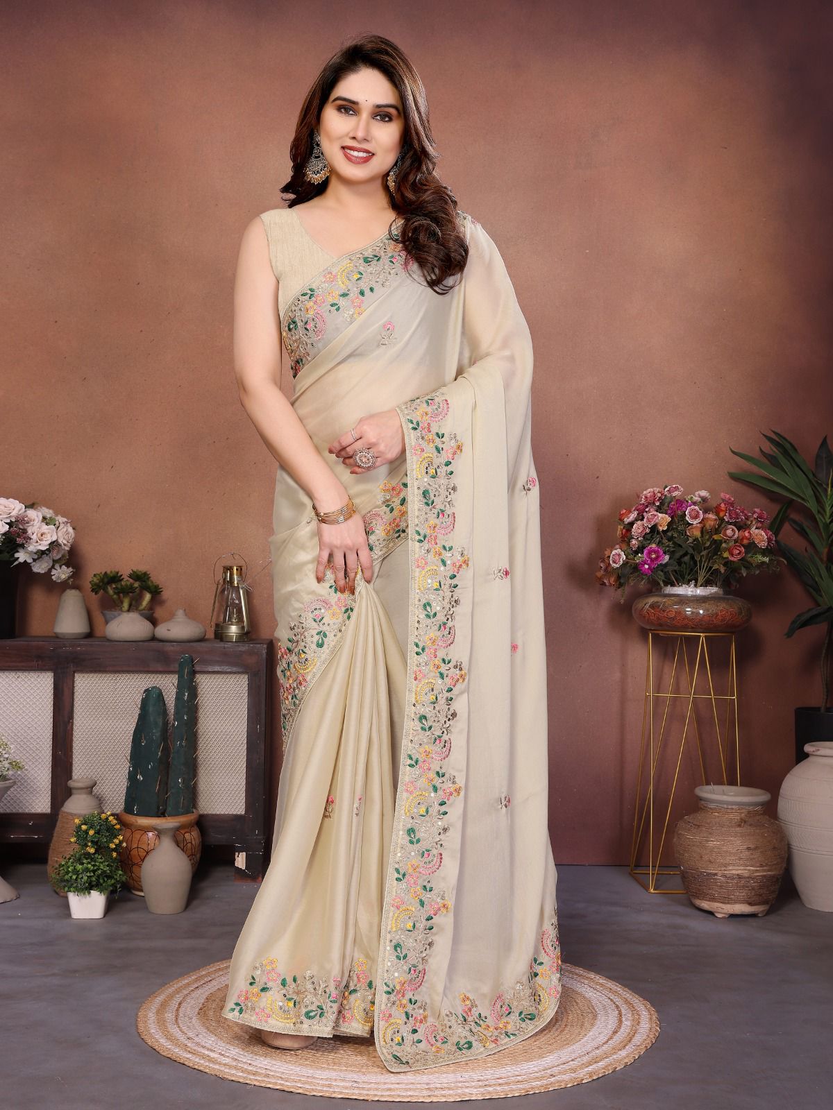 Soft Silk fabric with C-pallu Embroidered Work Saree