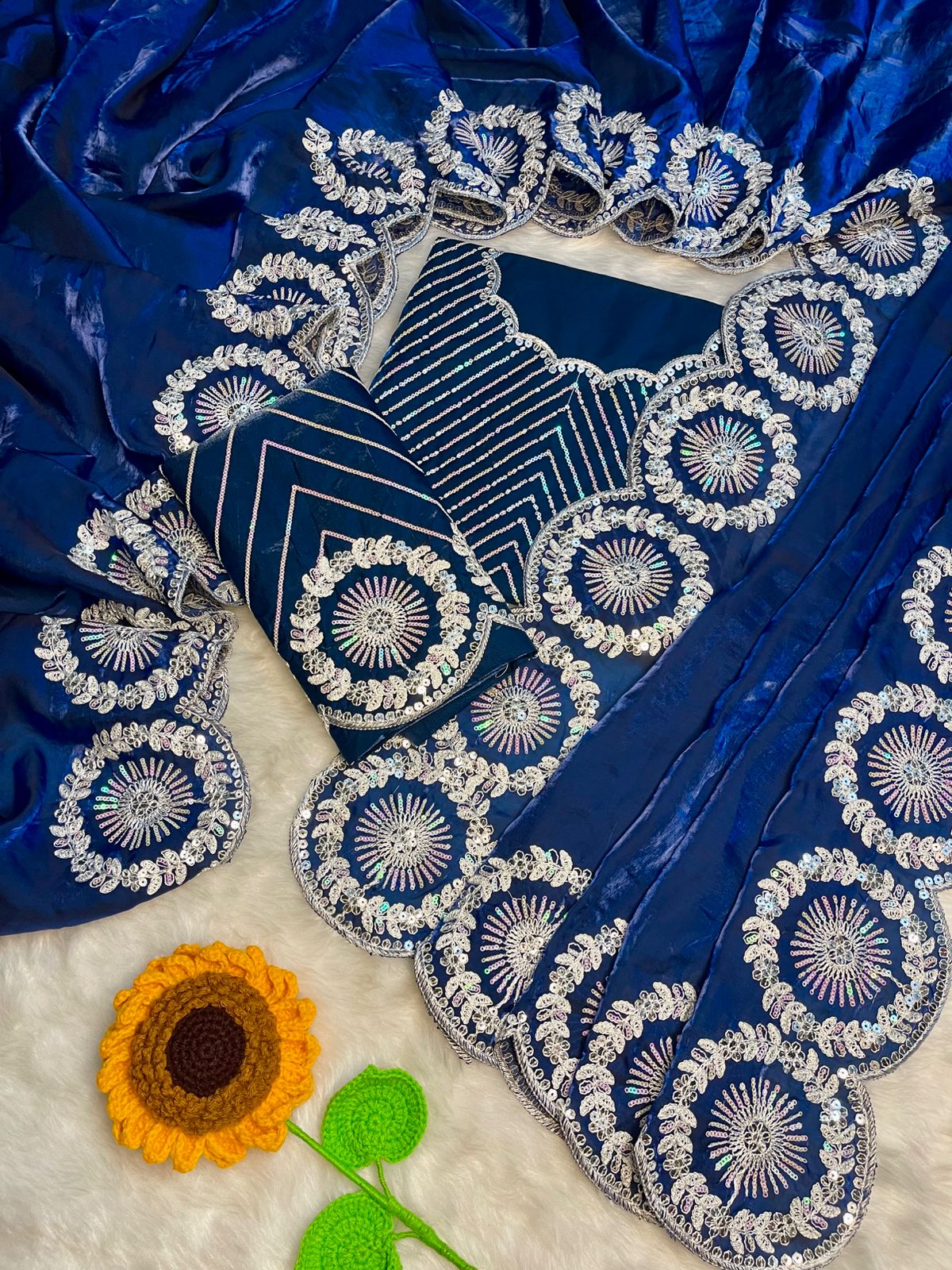 Wedding Premium fandy Satin fabrics Trisha Saree