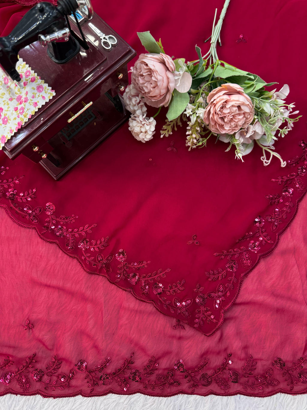 Faux Georgette Saree With Dupatta