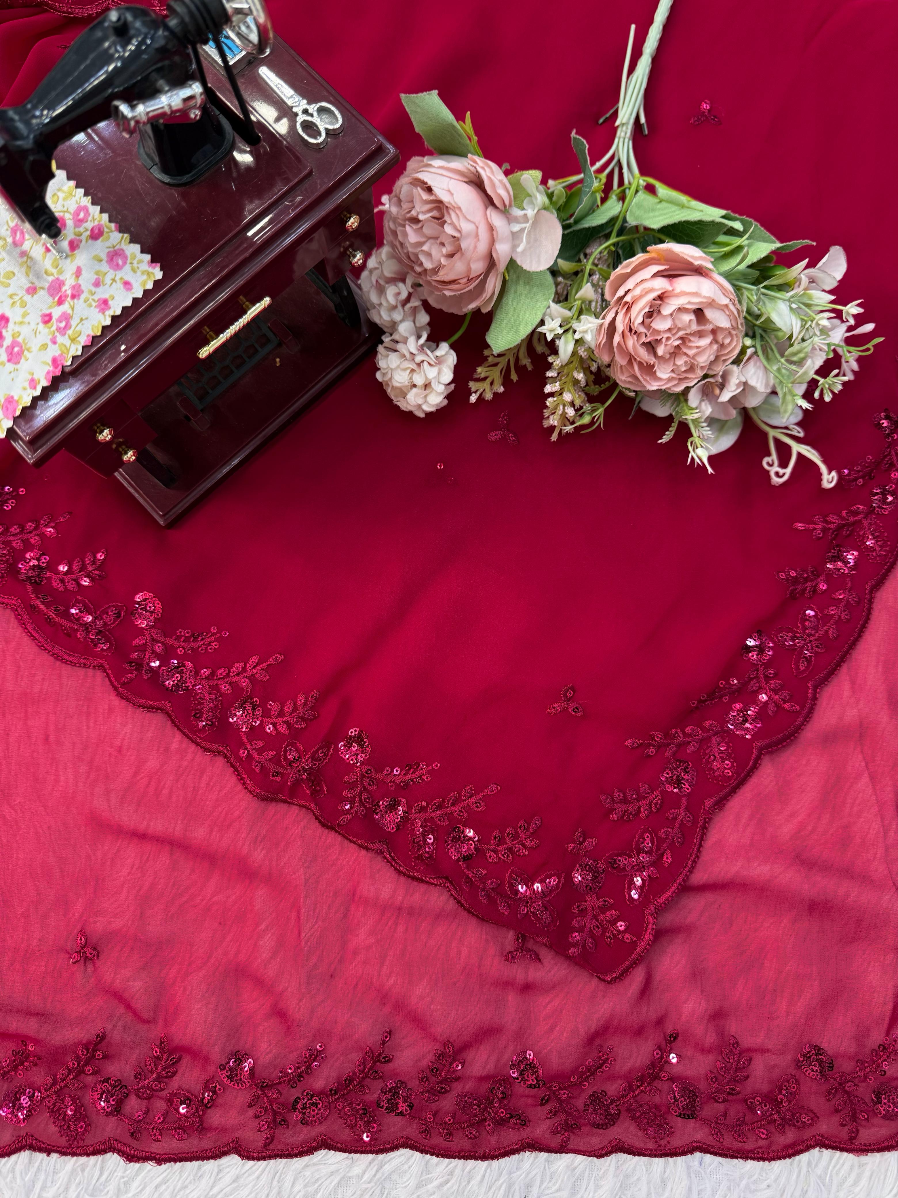 Faux Georgette Saree With Dupatta