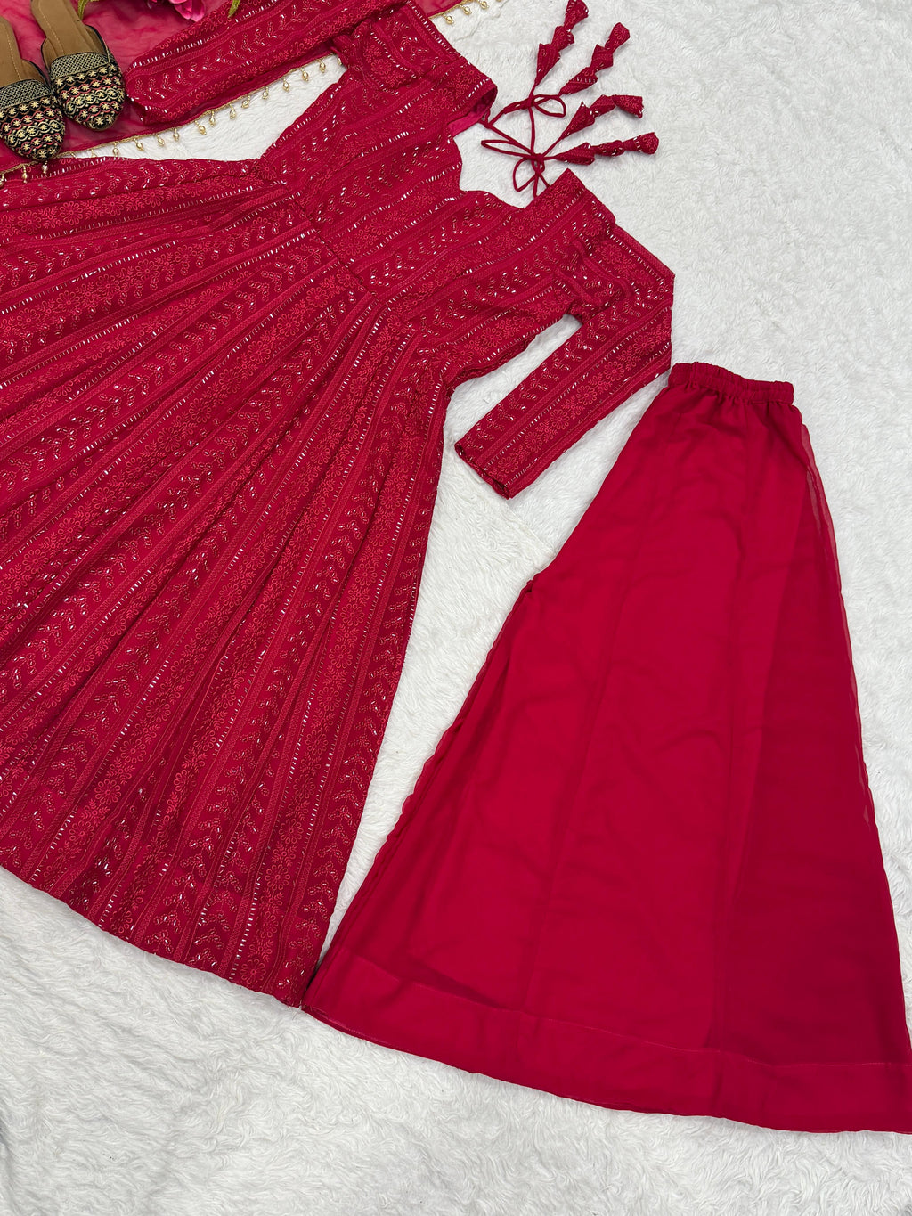 Anarkali Red Suit Plazzo Dupatta