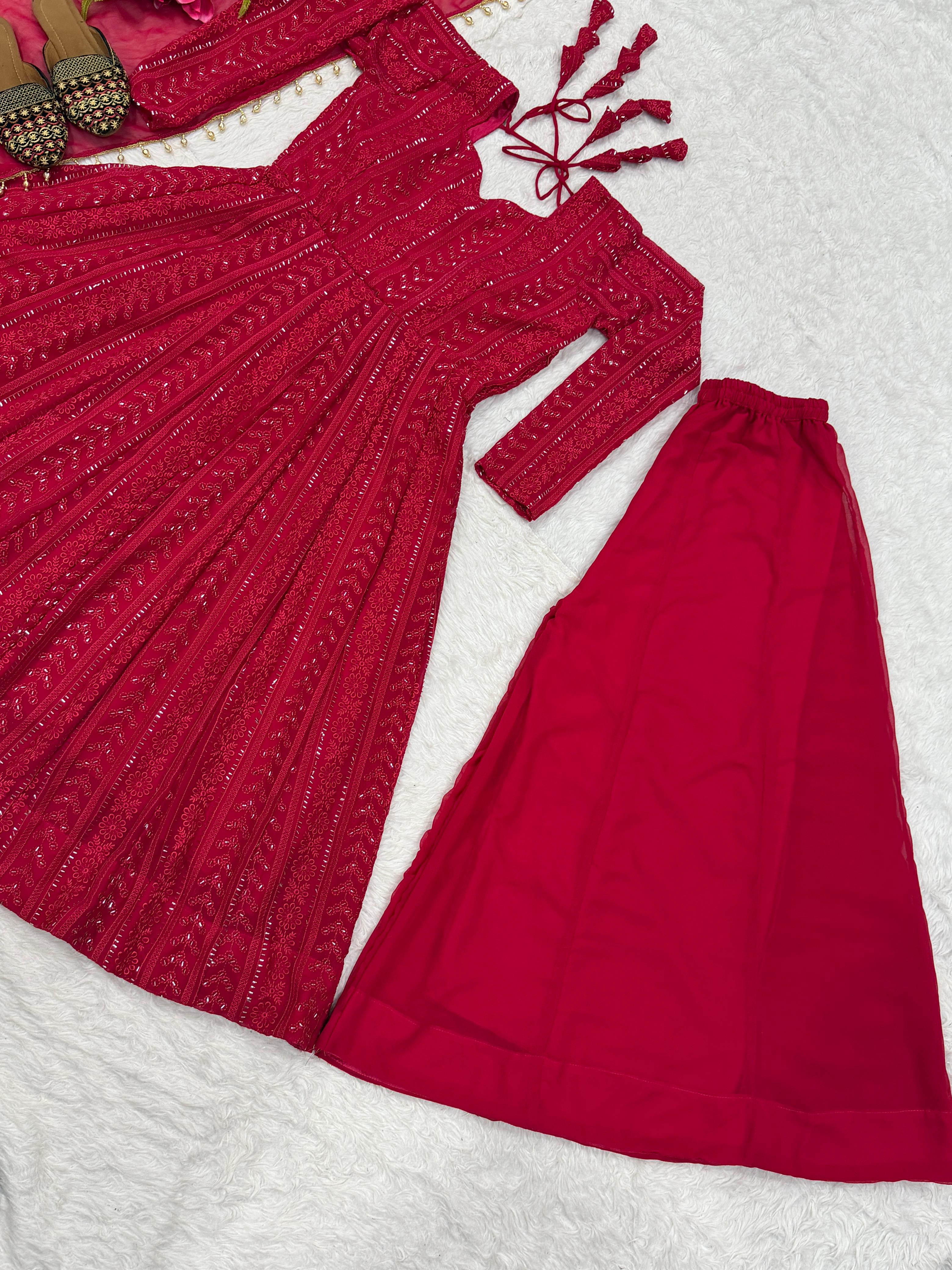 Anarkali Red Suit Plazzo Dupatta