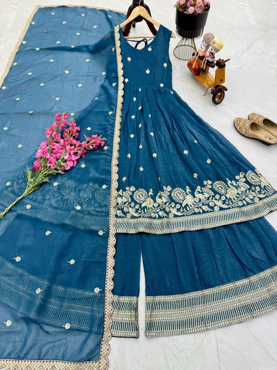 Gold Crazy Embroidery Siqunce Top Plazzo