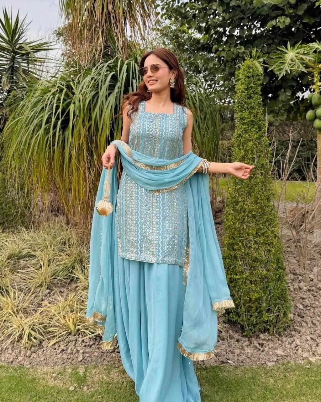 New Designer Party Top Pallazo & Dupatta Set👗