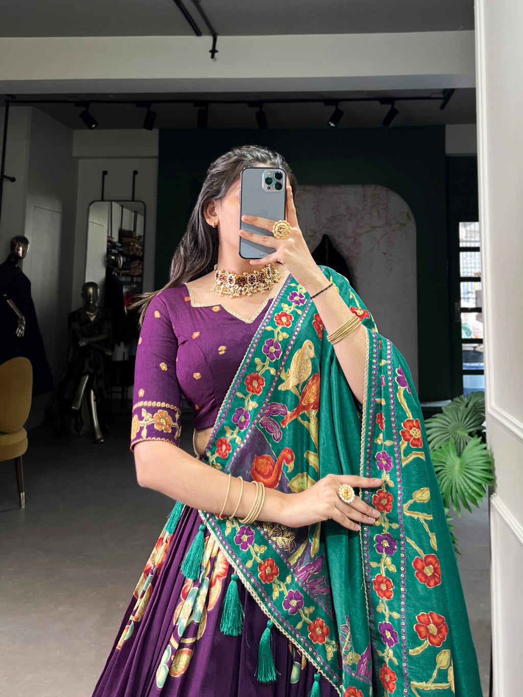 Festive Tusser Lehenga