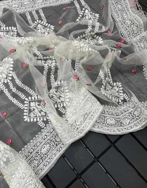 Pure soft Off-white silk organza saree