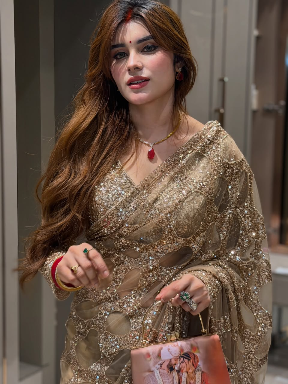 Weeding Perfect Gold Net Saree