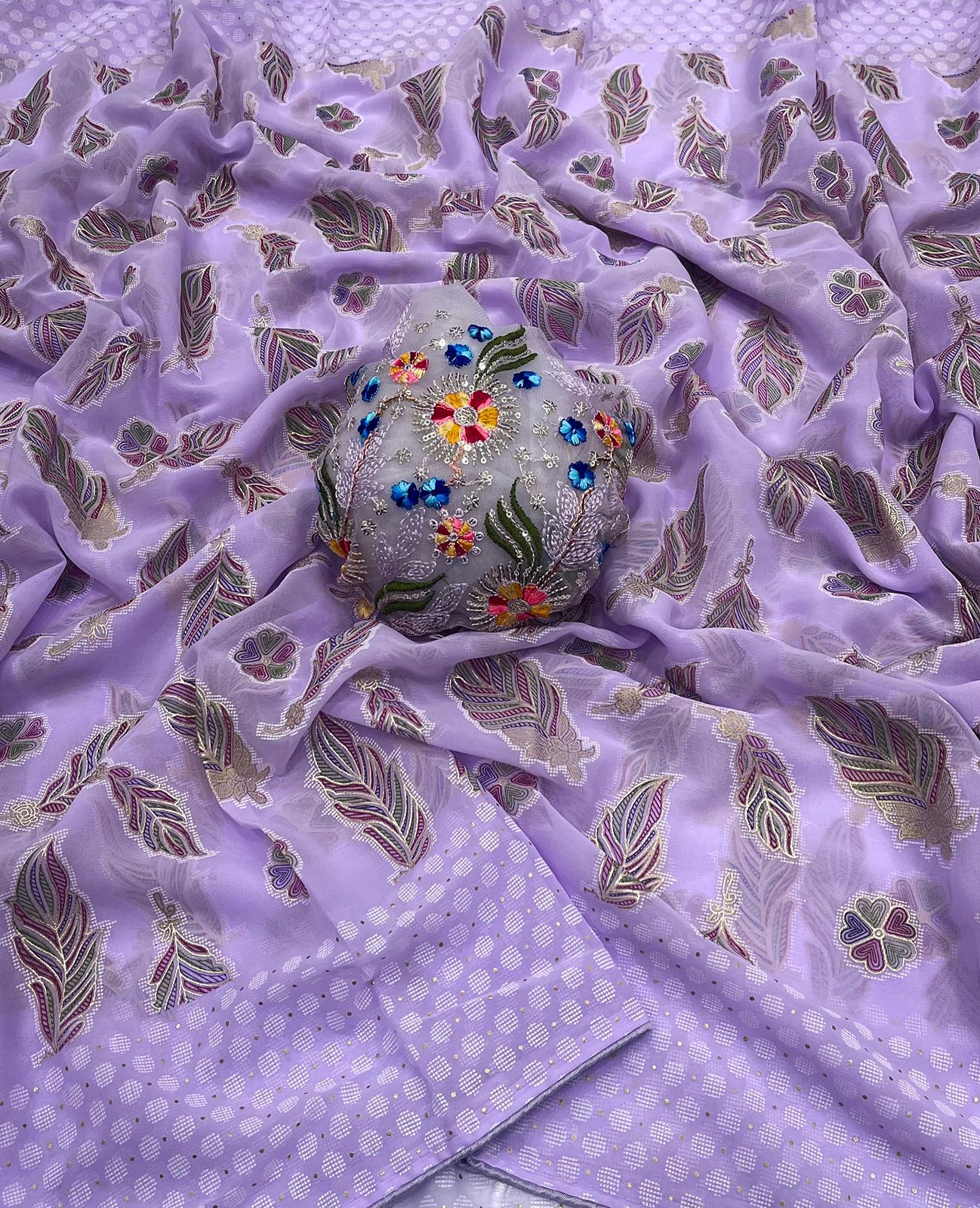 Fall Printe Embroidery Saree