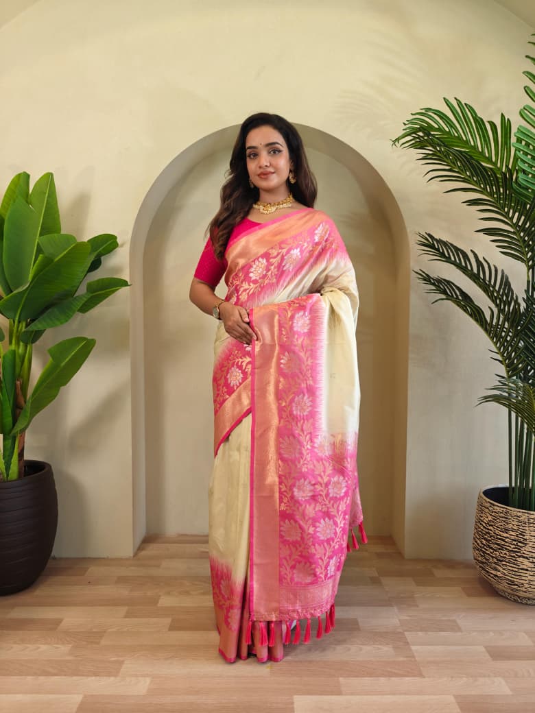 Dual tone silk sarees with all over zari weaves