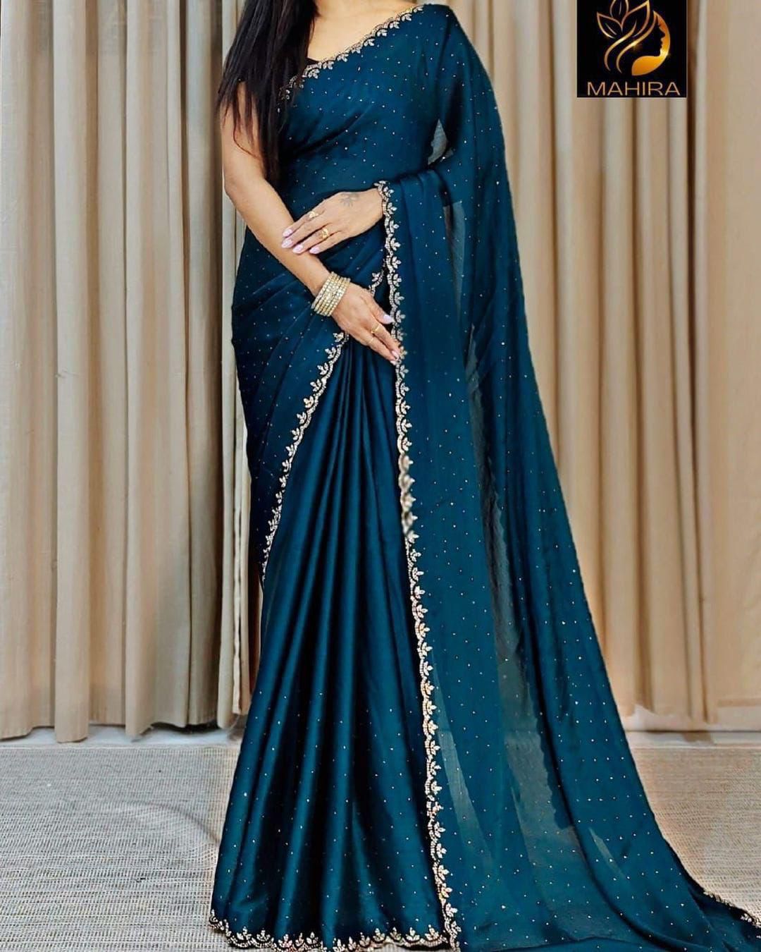 SATIN CHIFFON SAREE❤️