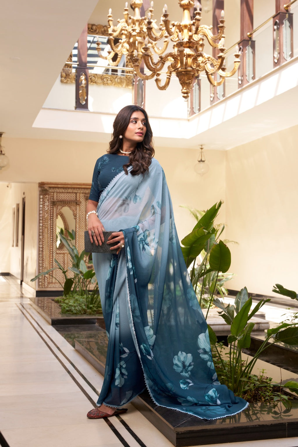 Weightless Marbal Floral Printed Saree