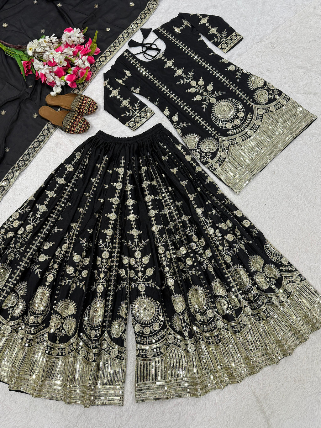 Heavy Vichitra Silk Material Top Plazzo