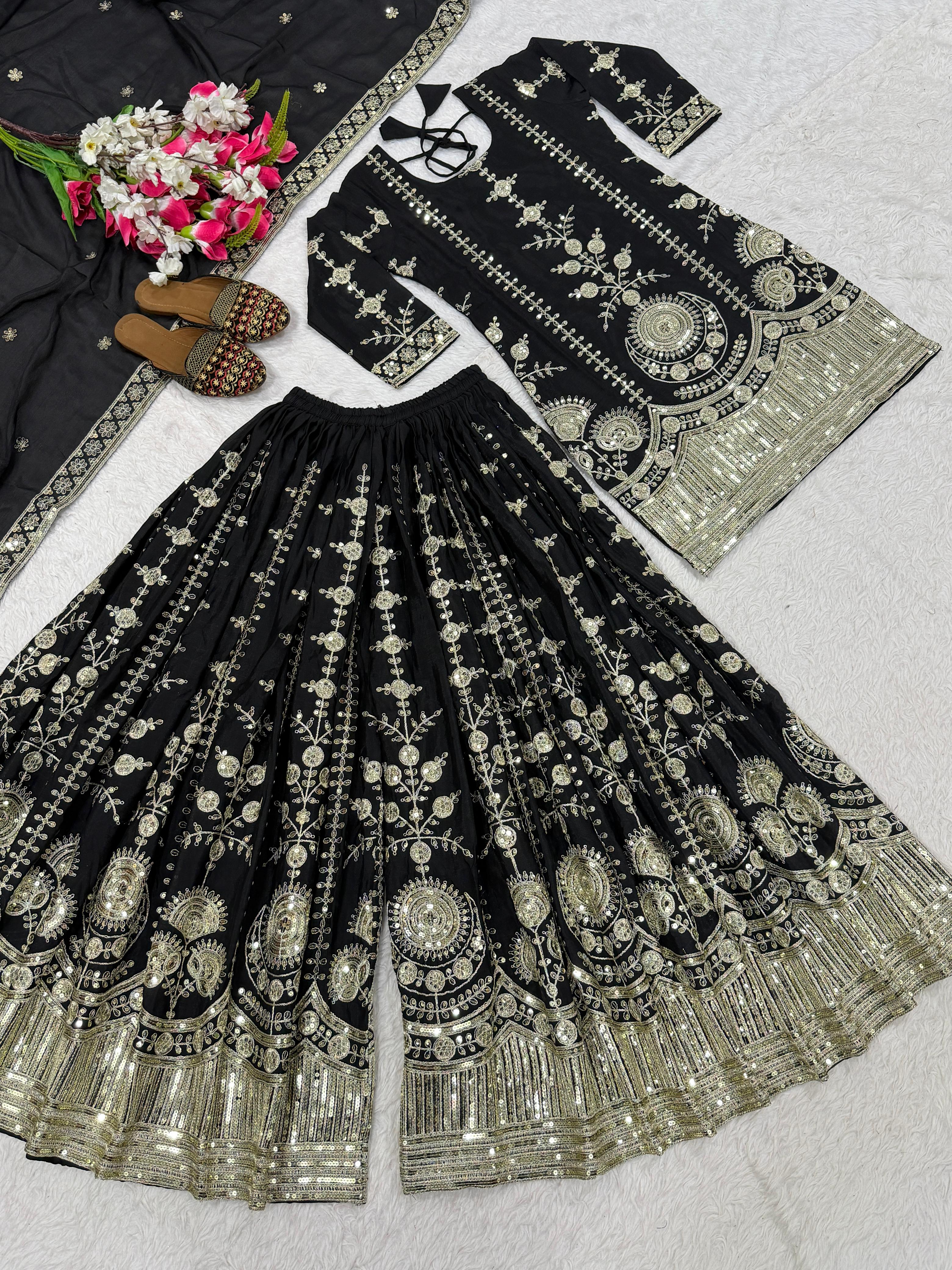 Heavy Vichitra Silk Material Top Plazzo