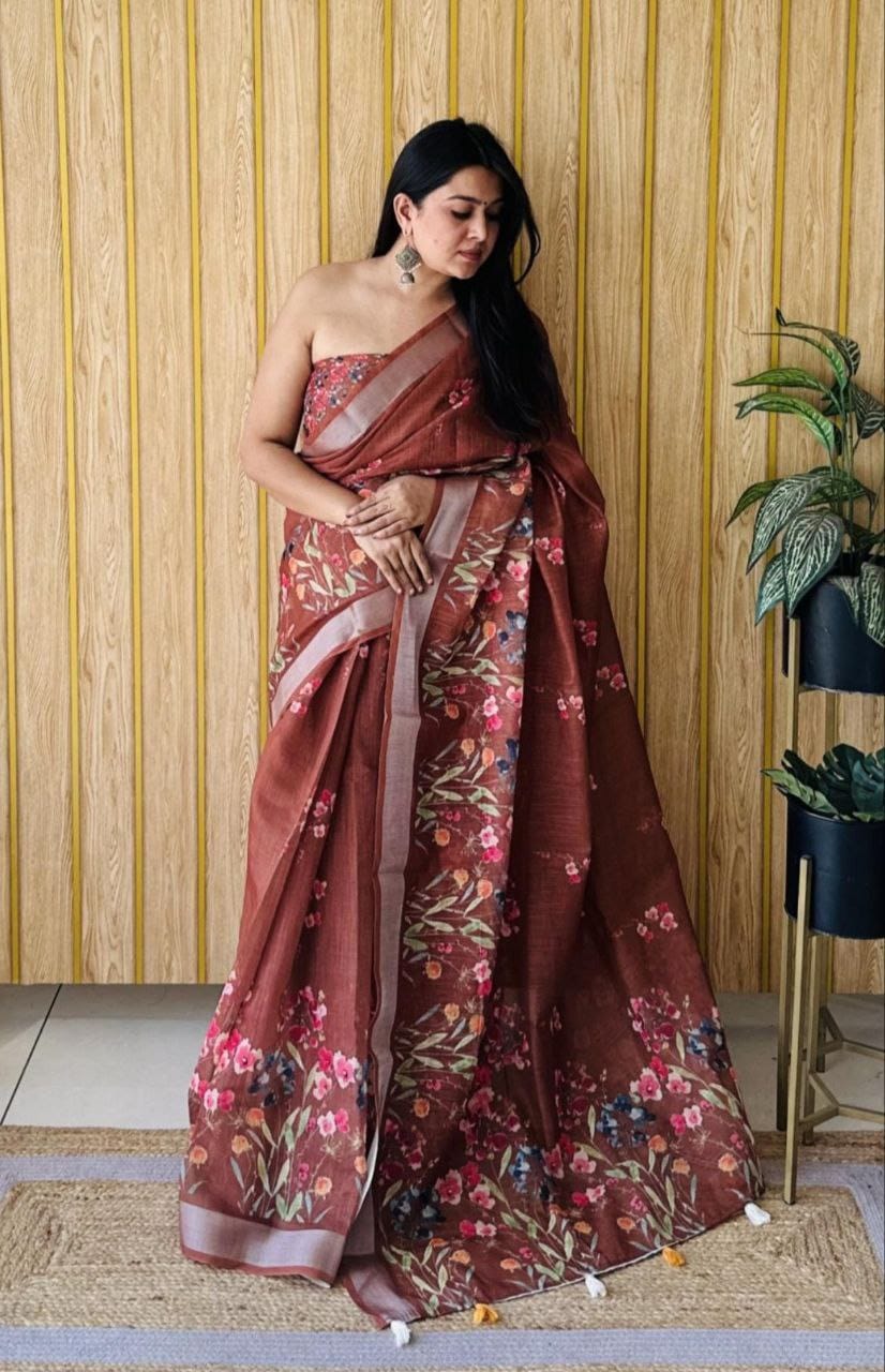 Digital Print Linen Saree