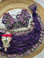 Soft Rangoli Silk Fabric Purple Saree