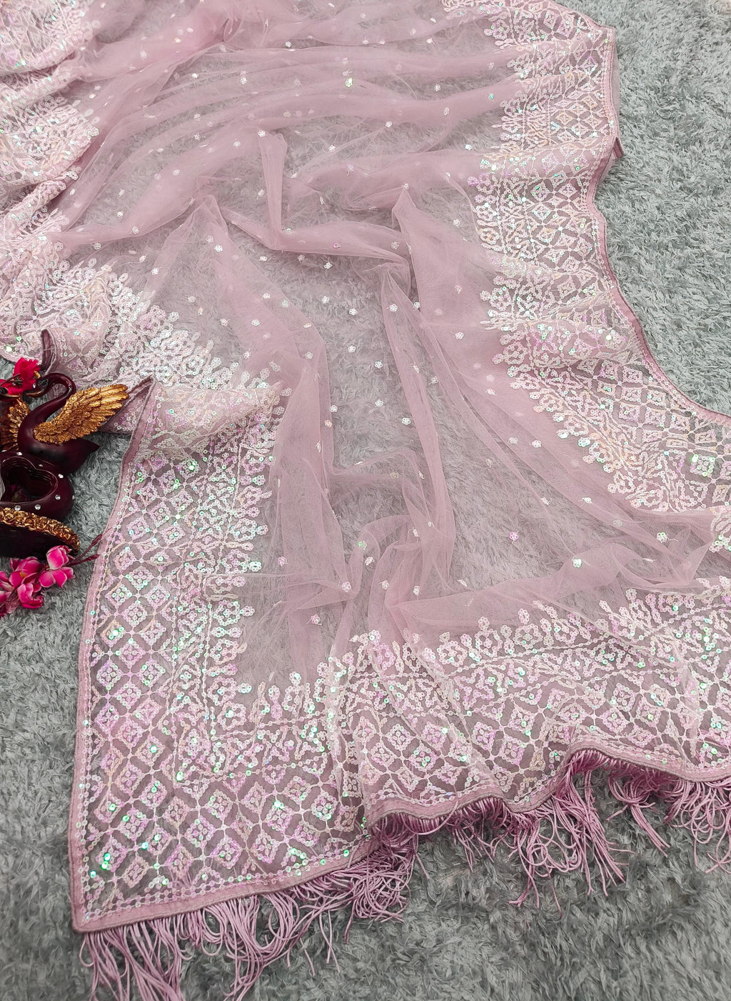 Soft Net Wedding Pink Saree