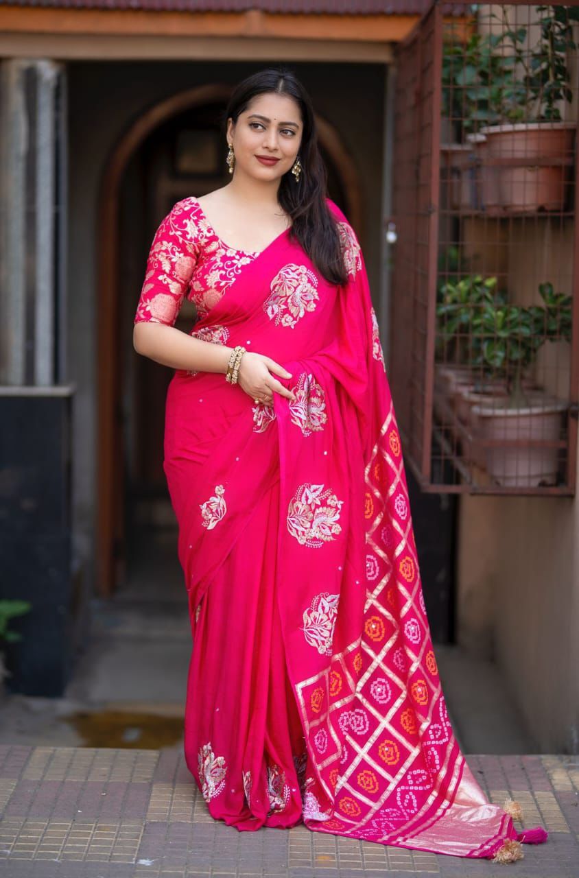 Pure Chanderi Gharchola Emboridary Saree.