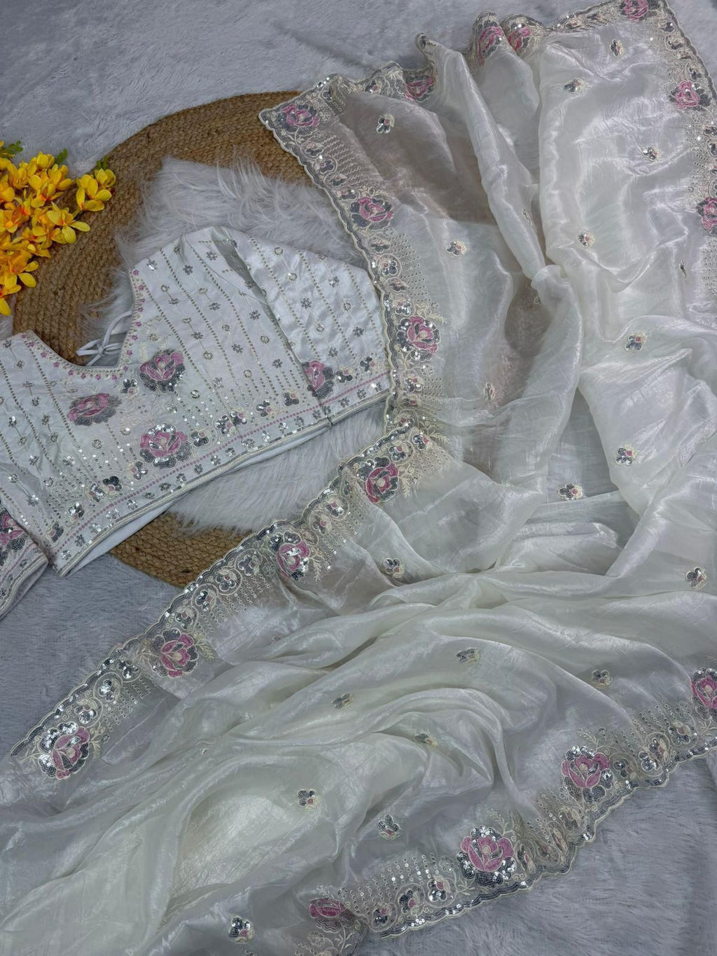 Soft Gold Crushed Saree