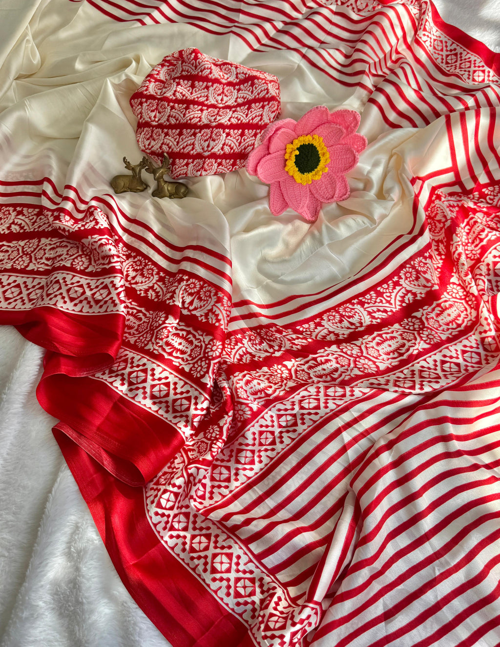 Soft Satin Red Silk Saree