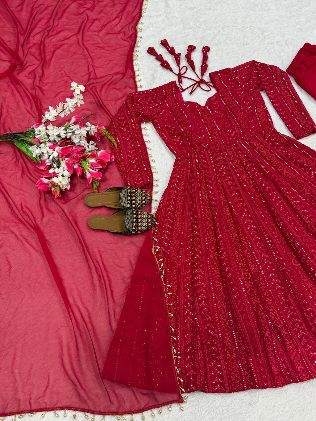 Anarkali Red Suit Plazzo Dupatta