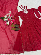 Anarkali Red Suit Plazzo Dupatta