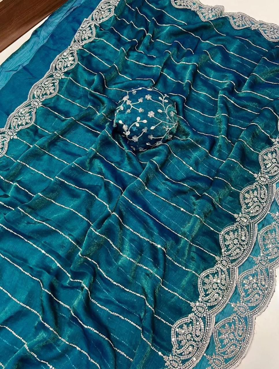 Fendy Chiffon Multi Sequence Emrodairy Work Saree