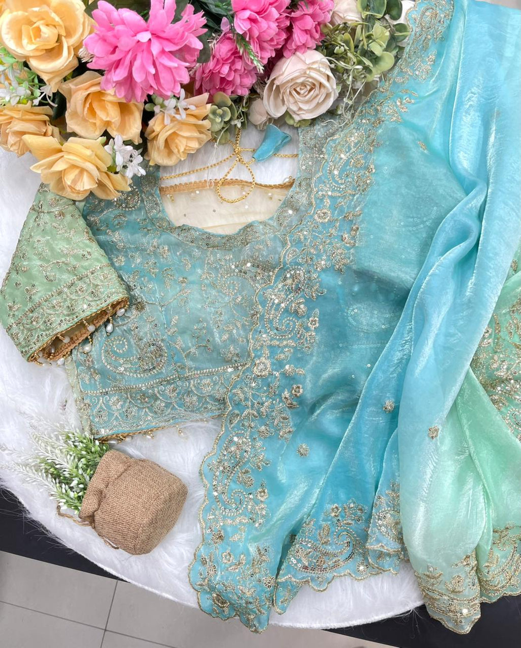 Wedding Fendy Sartin 2D Color Embroidery Saree