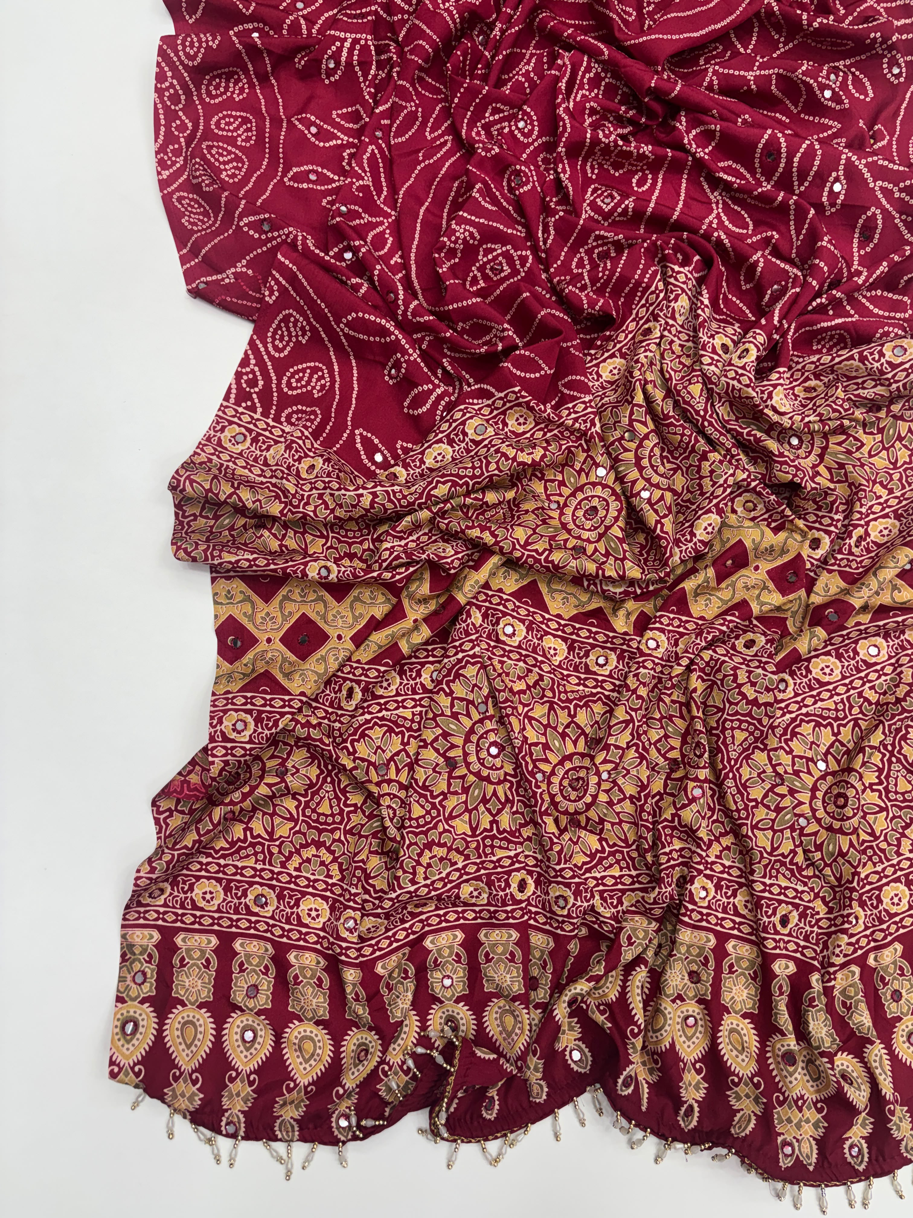 Mirror Work Treding Satin Saree