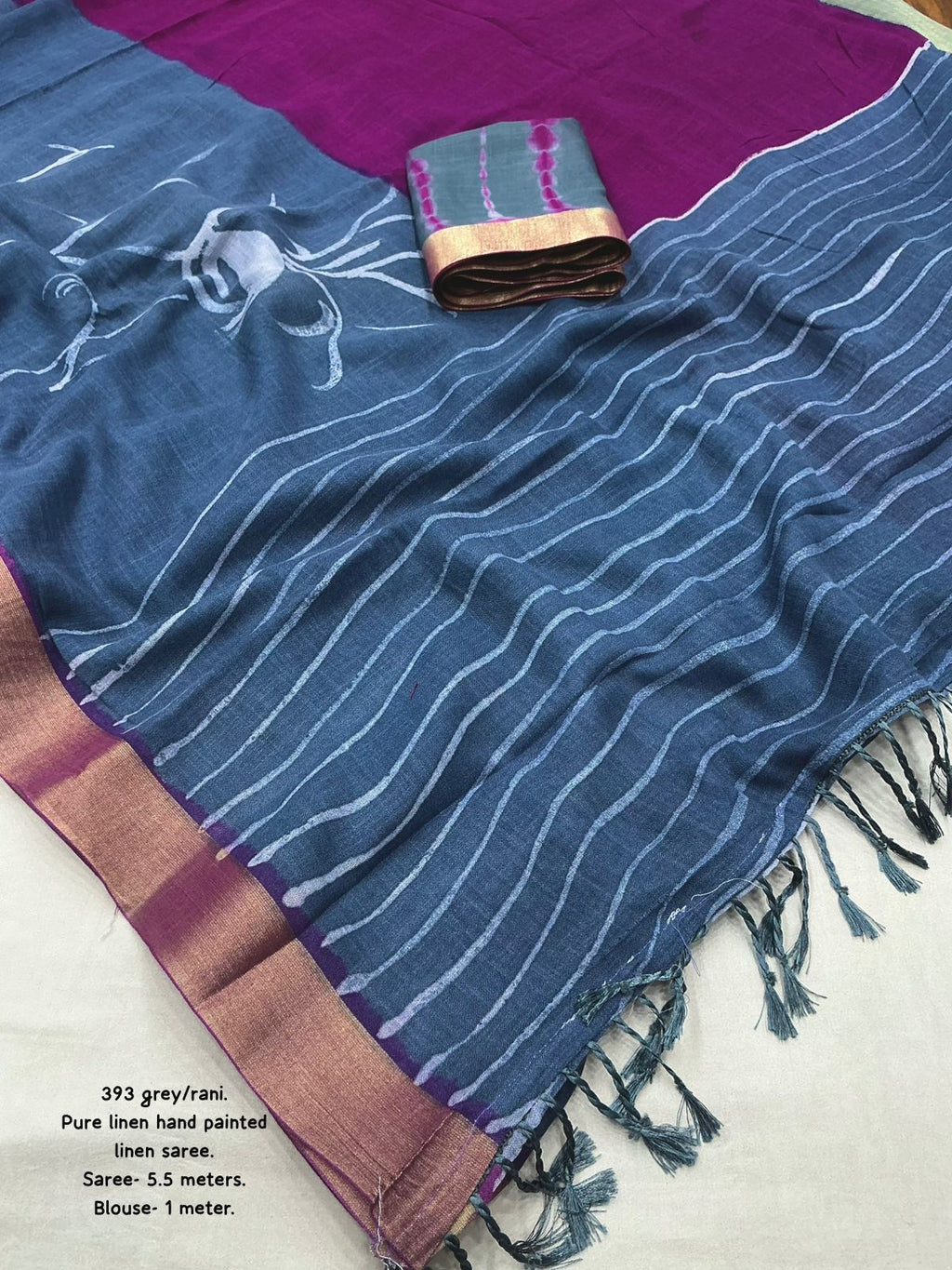 New Beautiful Handcrafted Pure Linen Saree