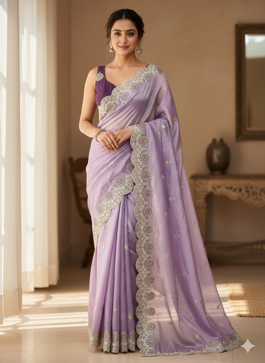 Premium Gold acrush C  Pallu Embroidery Work Saree