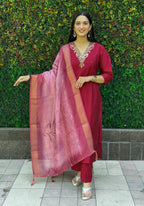 Premium Roman Silk Kurti Pent Dupatta