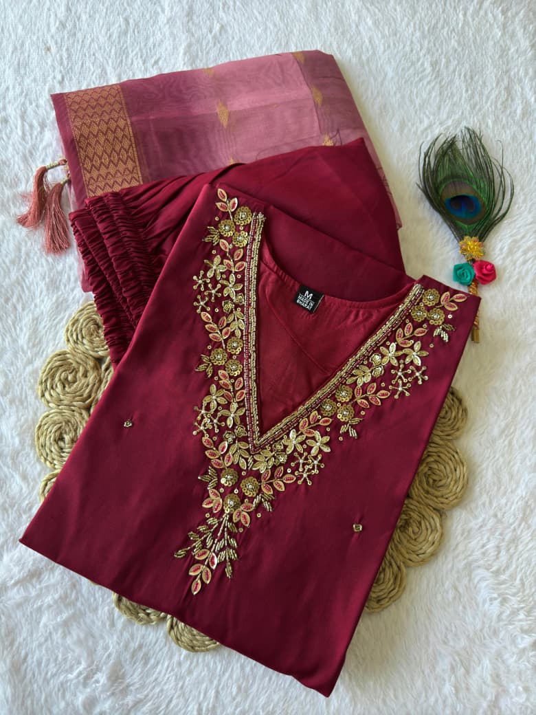 Premium Roman Silk Kurti Pent Dupatta