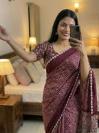PURE MOSS KALMAKARI WITH BANDHANI SAREE