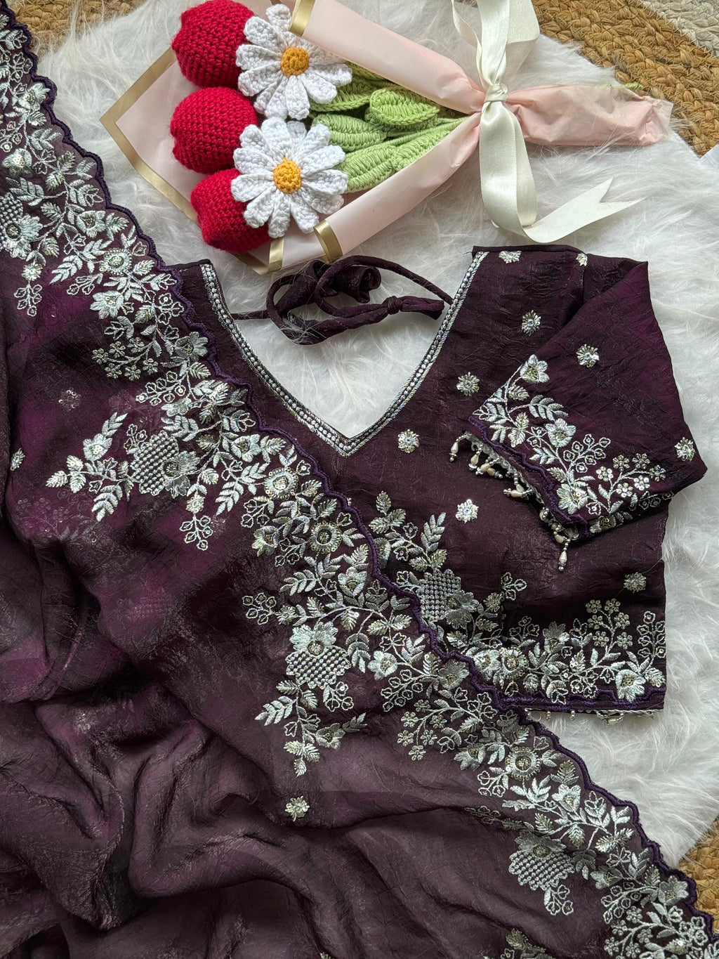 SOFT SPACE SILK SATIN CRUSH SAREE
