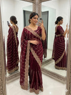 Space Sattin Muti Sequence Emrodairy Work Saree