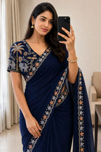 Star Georgette Multi Emrodairy Sequence Saree