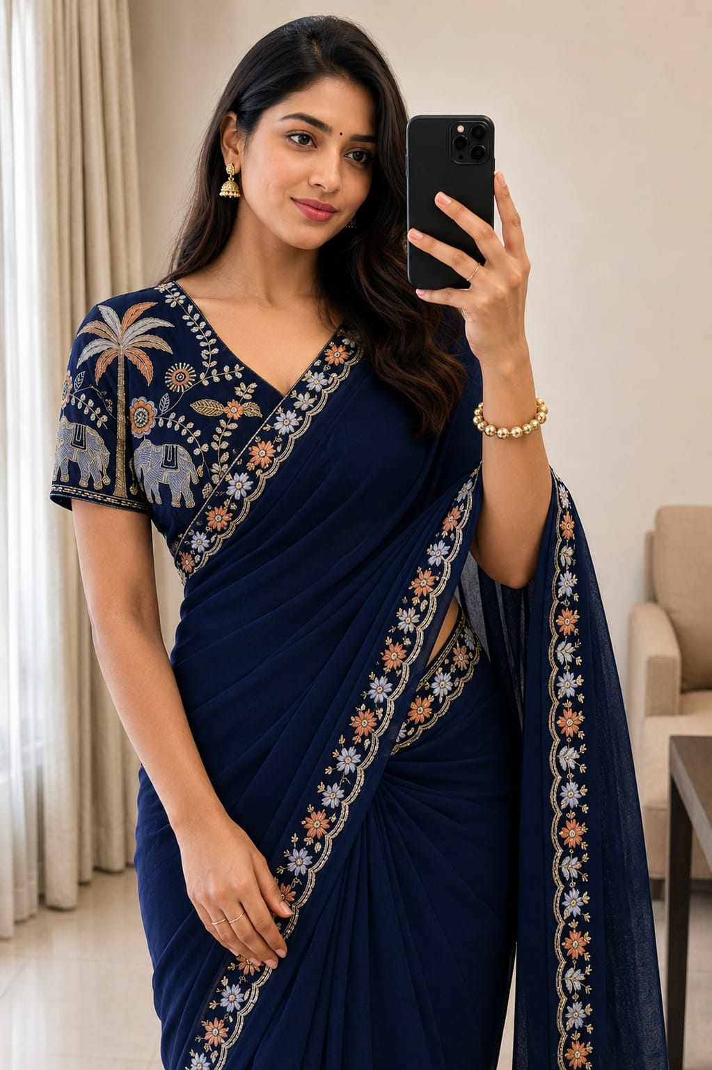 Star Georgette Multi Emrodairy Sequence Saree