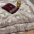 Grand party wear saree in original gold beeds work