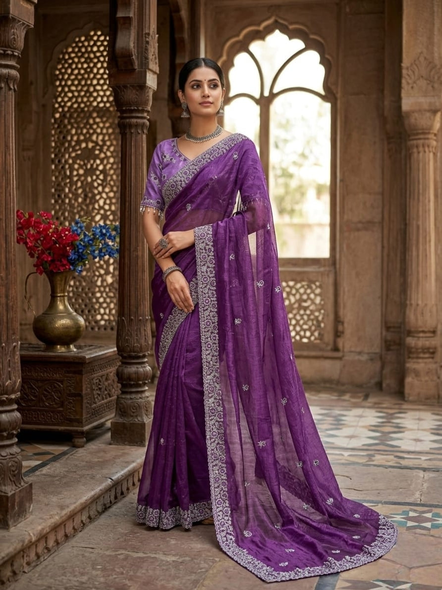 Very Soft nd Elegant Rich Look fendy chiffon silk fabric Saree