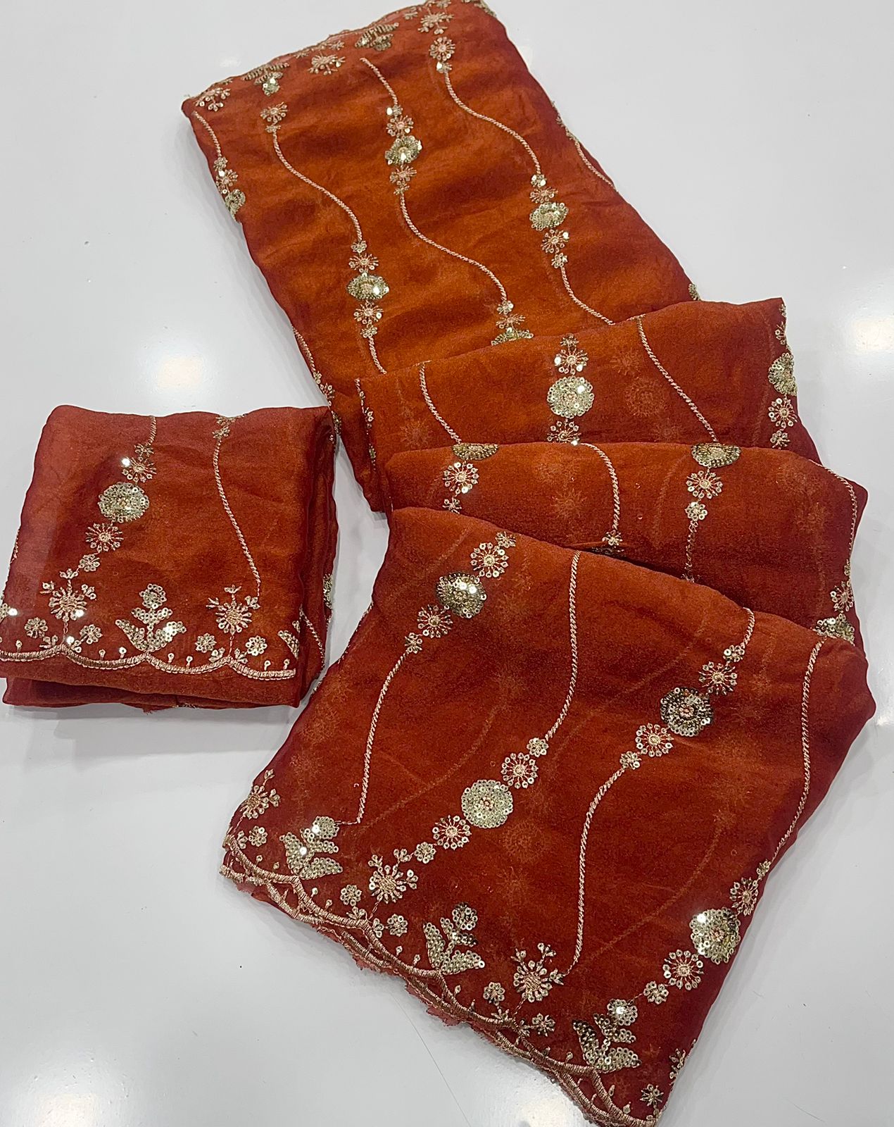 Nc Moss Sattin Dual Shad Multi Emrodairy Sequence Saree