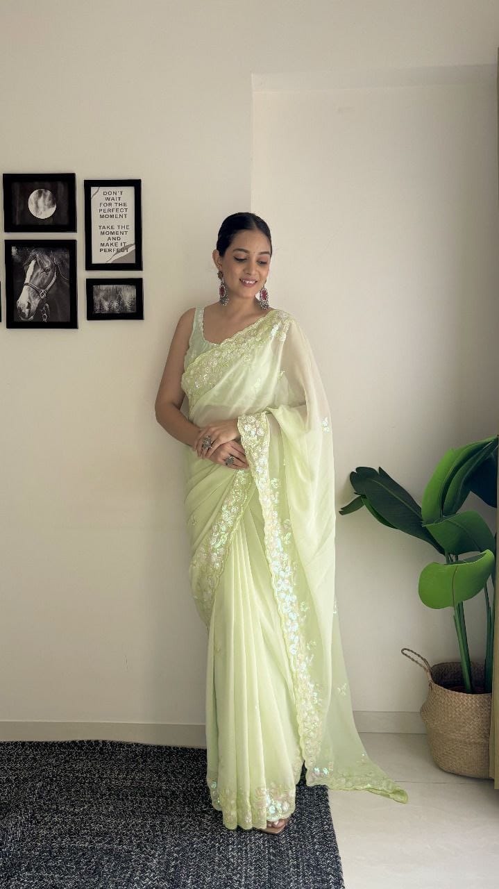 Soft Georgette Embroidery Work Saree