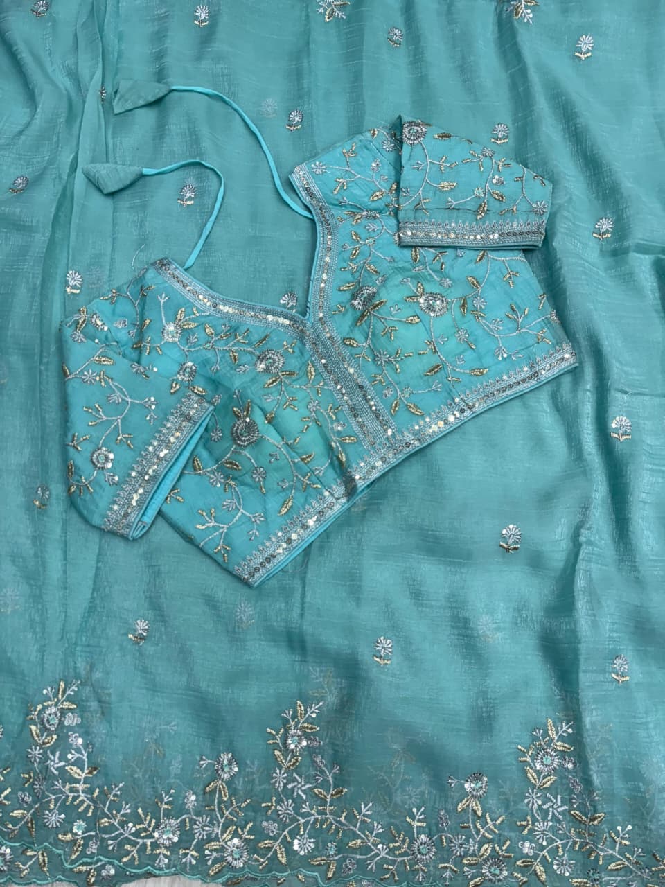 Crunchy Silk Fabric 3MM Sequence Saree