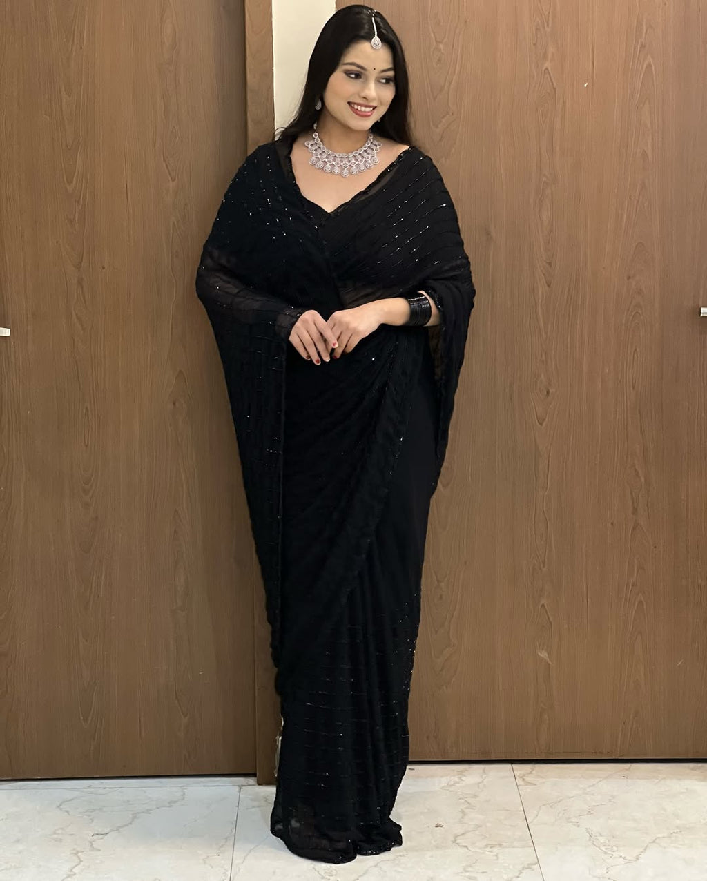 Fox Georgette Wedding Saree With Beautiful Khatli