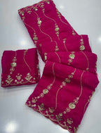 Nc Moss Sattin Dual Shad Multi Emrodairy Sequence Saree