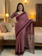 PURE MOSS KALMAKARI WITH BANDHANI SAREE