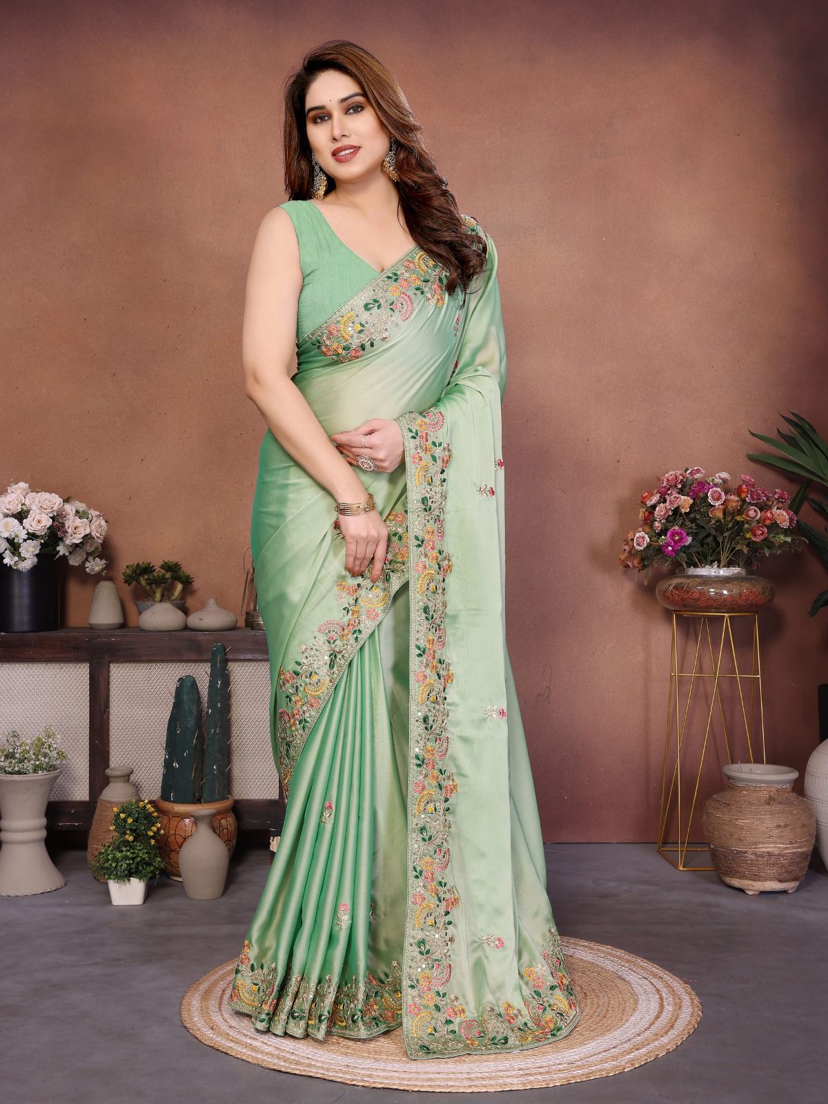 Soft Silk fabric with C-pallu Embroidered Work Saree