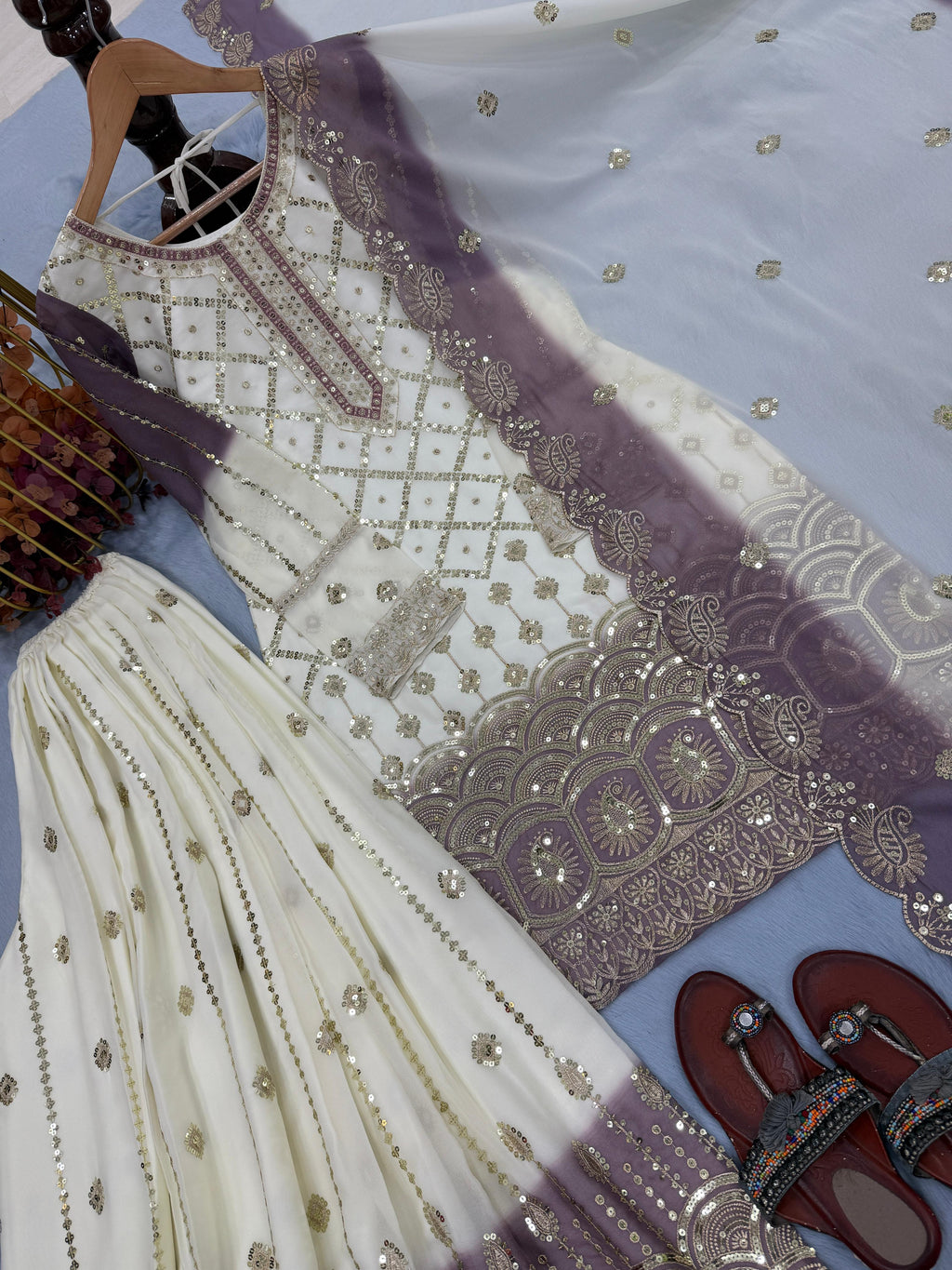 Party Wear  Heavy Dual Tone Peding Star  Top Plazzo & Dupatta Set